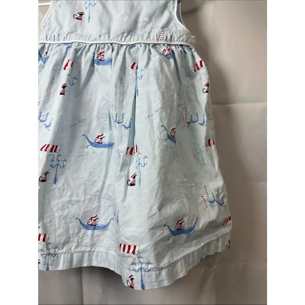 Gymboree light blue cats in gondolas Venice print cotton dress size 18-24 months